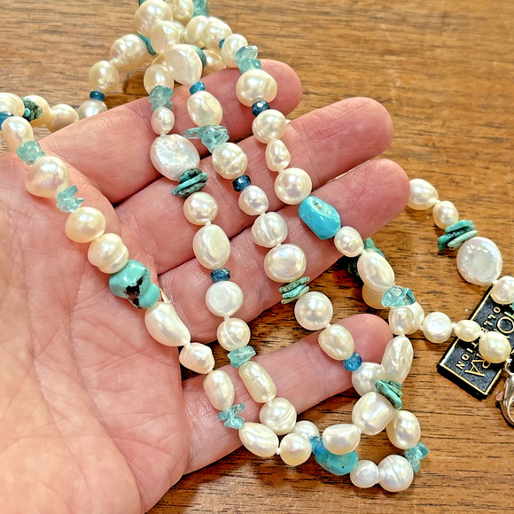 Honora Freshwater Pearl & Turquoise Bead 40” Necklace 925 Sterling Clasp NWT - Picture 5 of 5